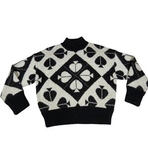 Kate Spade Spade Playful‎ Mock Neck Geo Sweater Black White Sparkle Knit XS Nwot